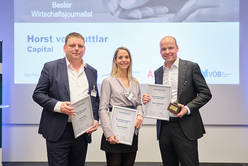 Georg Meck (Frankfurter Allgemeine Sonntagszeitung, Anette Dowideit (Welt) und Horst von Buttlar (Wirtschaftsjournalist des Jahres)